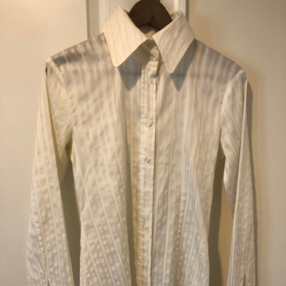 MAX&CO botton down shirt, slim fit, stretch white striped, Size M